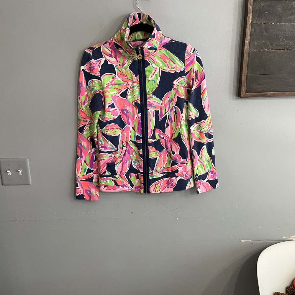 Lilly Pulitzer Vibrant Pink and Green Leaf Print Hoodie